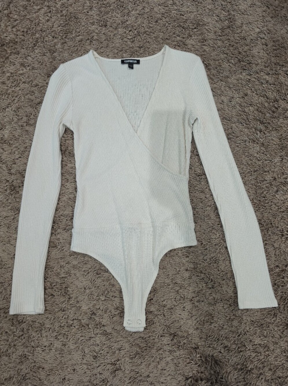 Express White Ribbed Long Sleeve Wrap Bodysuit XS